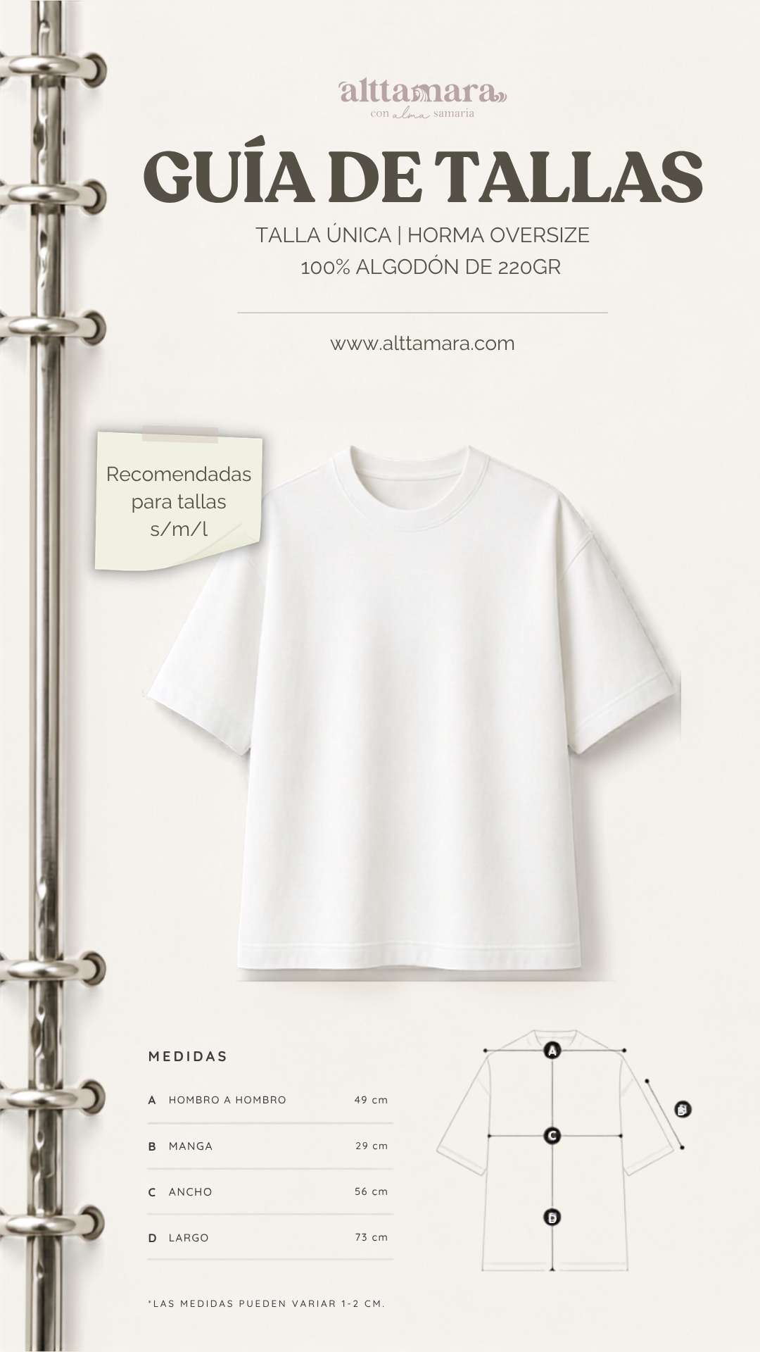 Guía de tallas alttamara — corte oversize talla única